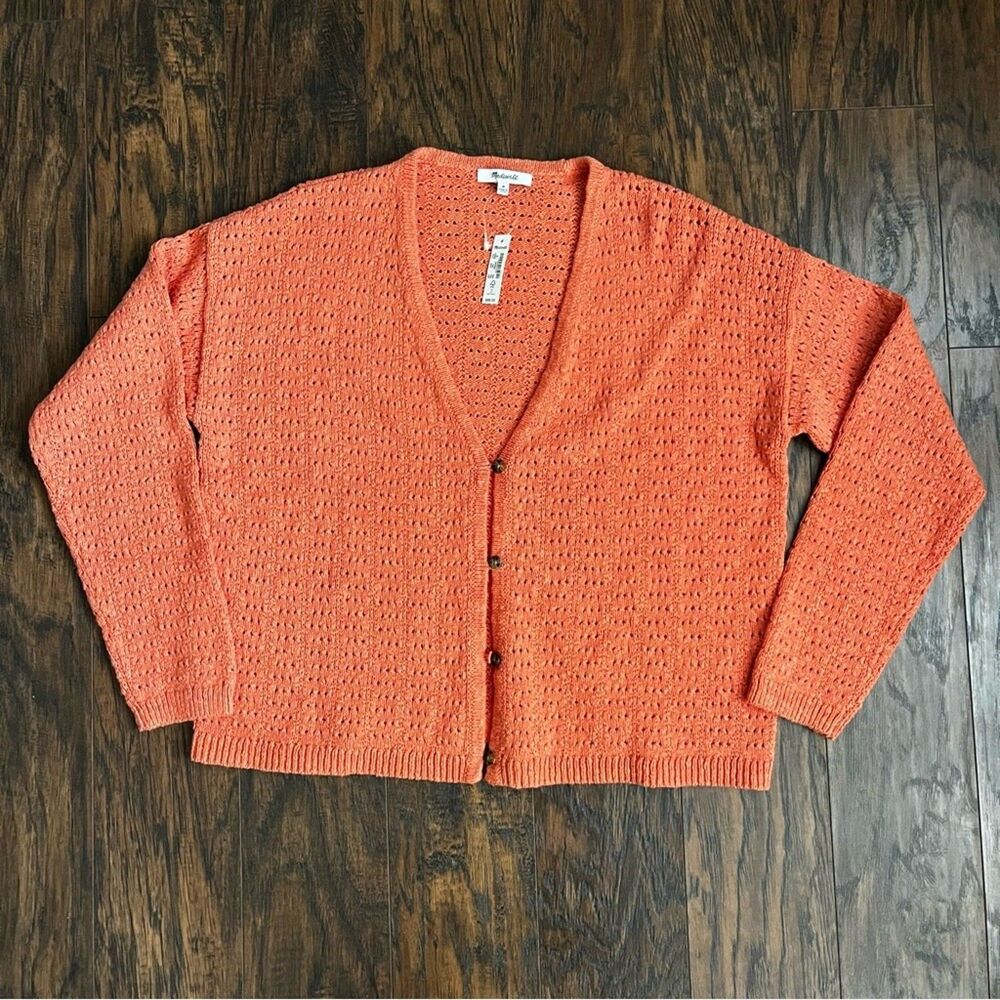Madewell Open-Stitch Cardigan Sweater Coral Sz Medium NWT